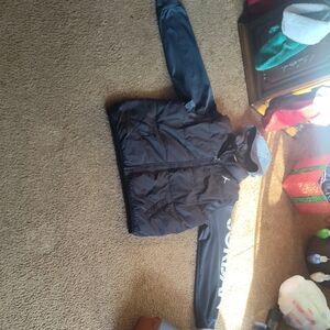 Jordan Women's Black and Gray Vest with Hoodie